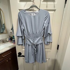 Light Blue Ruffle Sleeve Dress